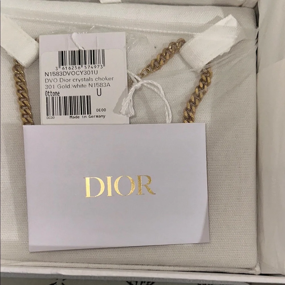Dior Gold Crystal-Embellished Logo Chain Necklace - Picture 4 of 7